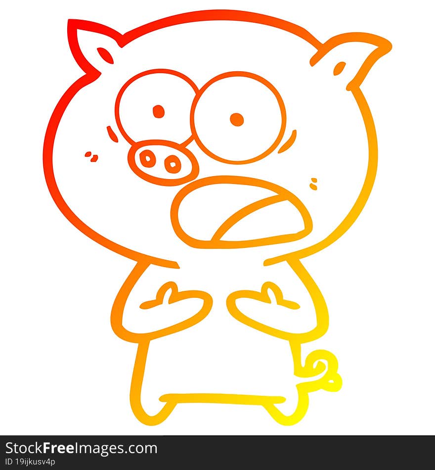 warm gradient line drawing cartoon pig shouting