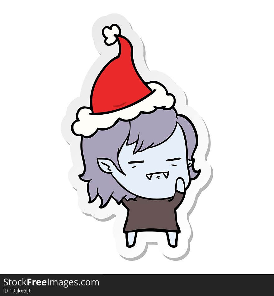 sticker cartoon of a undead vampire girl wearing santa hat