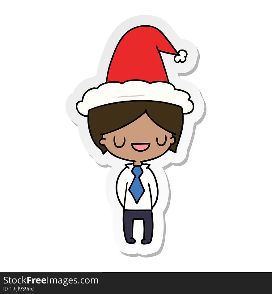 christmas sticker cartoon of kawaii boy