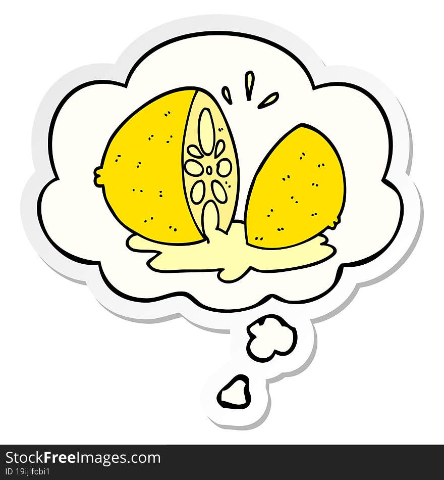 Cartoon Cut Lemon And Thought Bubble As A Printed Sticker