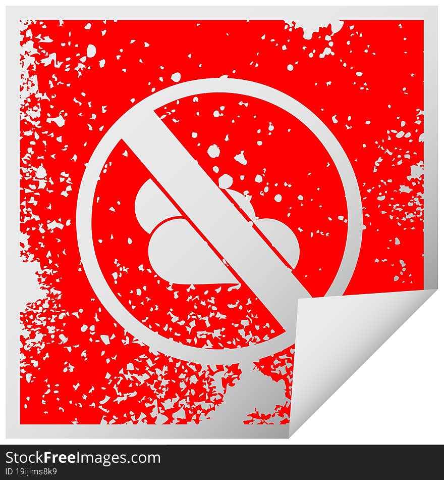 Distressed Square Peeling Sticker Symbol No Sunny Spells Allowed Sign