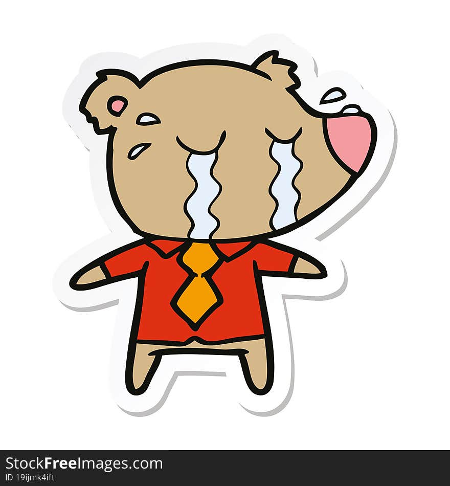 sticker of a cartoon crying bear in shirt