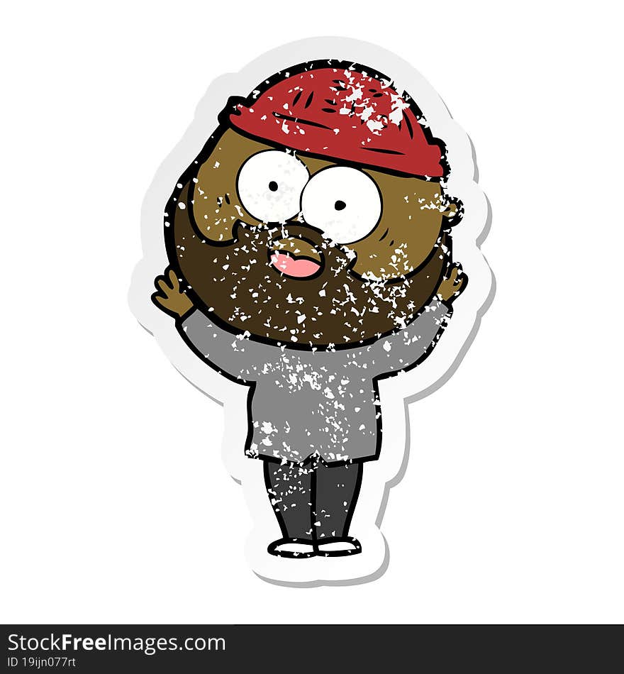 distressed sticker of a cartoon bearded man