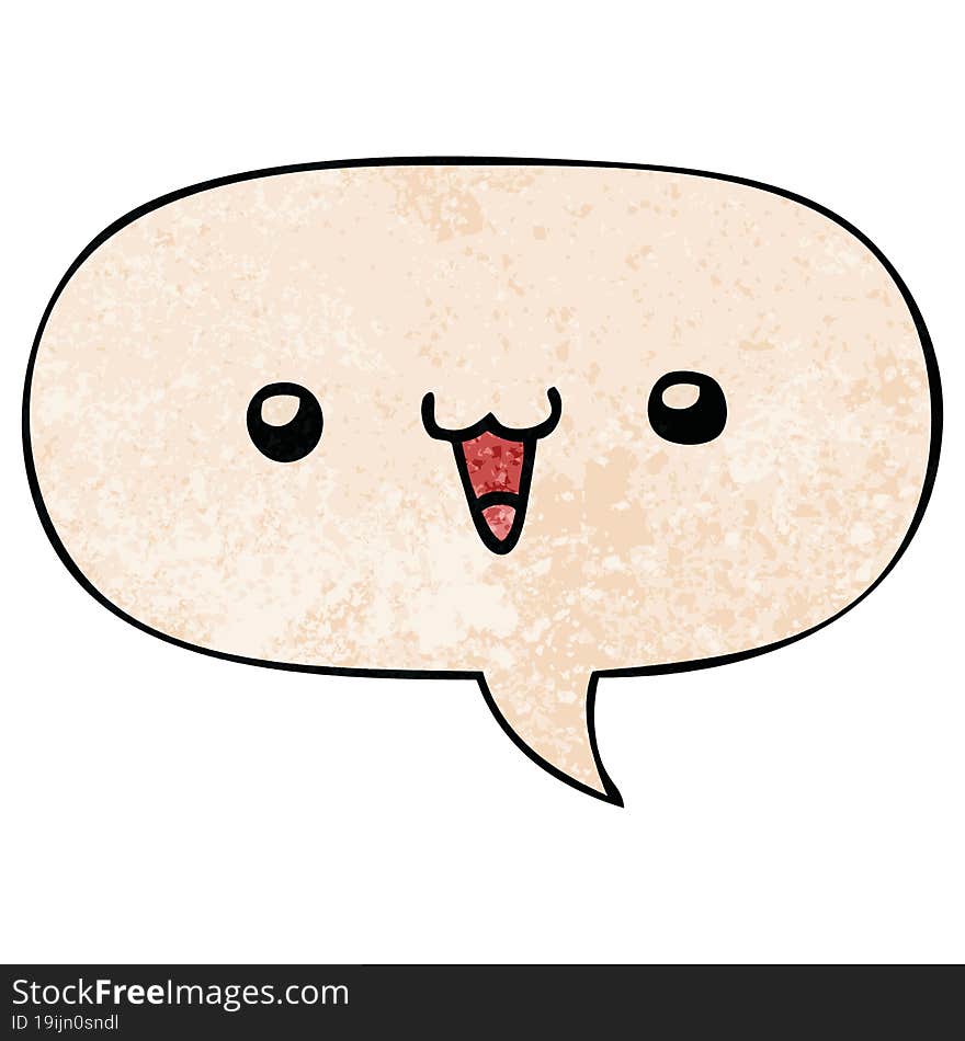 cute happy face cartoon with speech bubble in retro texture style