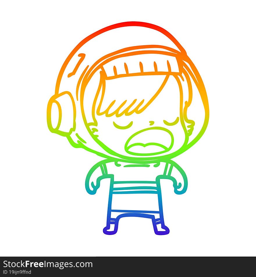 Rainbow Gradient Line Drawing Cartoon Astronaut Woman Explaining