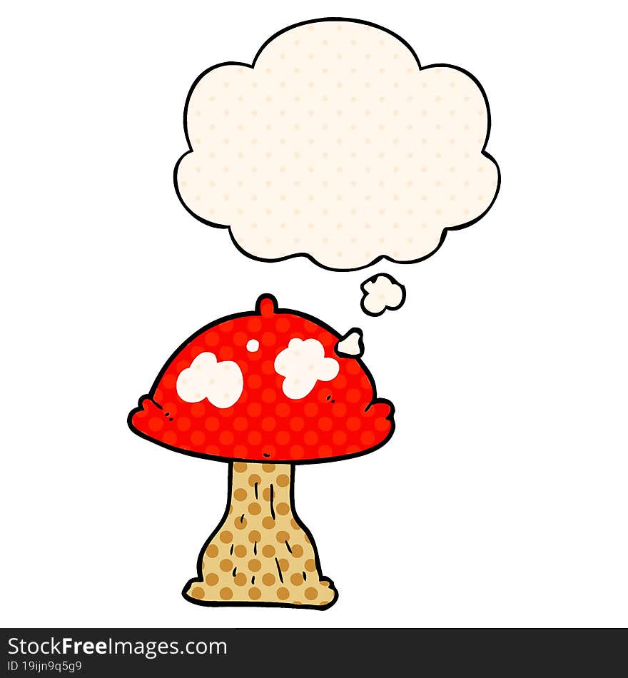 cartoon mushroom and thought bubble in comic book style