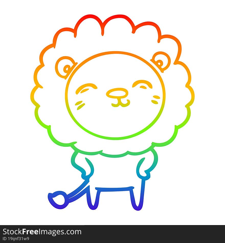 rainbow gradient line drawing of a cartoon lion