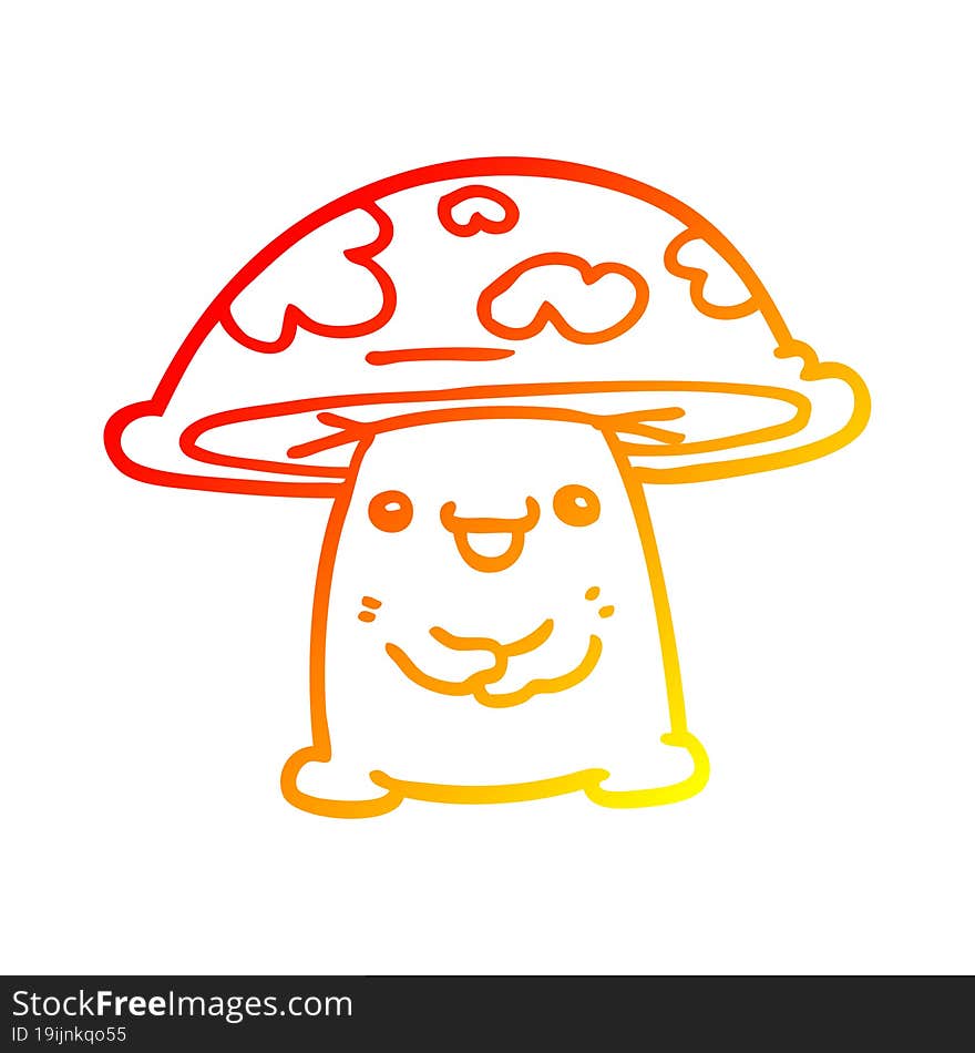 warm gradient line drawing of a cartoon mushroom character