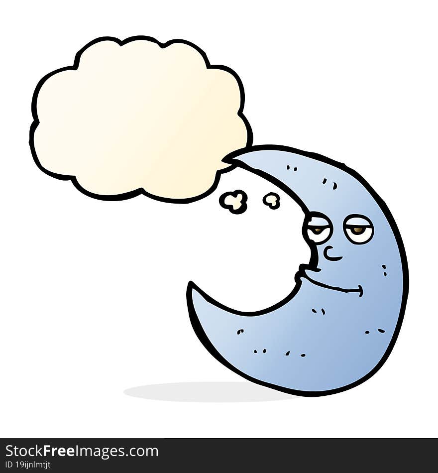 happy cartoon moon with thought bubble