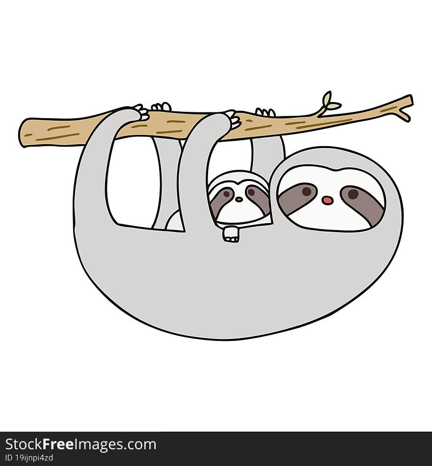 quirky hand drawn cartoon sloth and baby