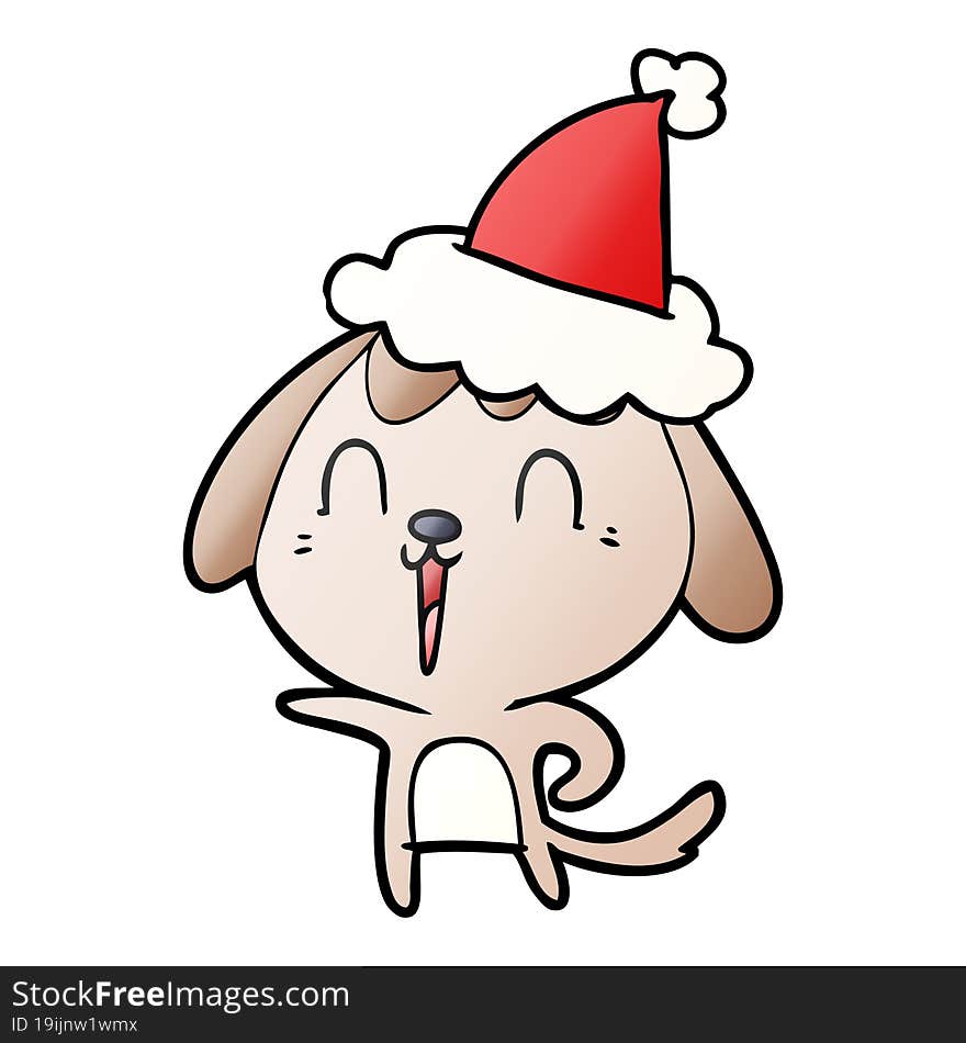 cute gradient cartoon of a dog wearing santa hat