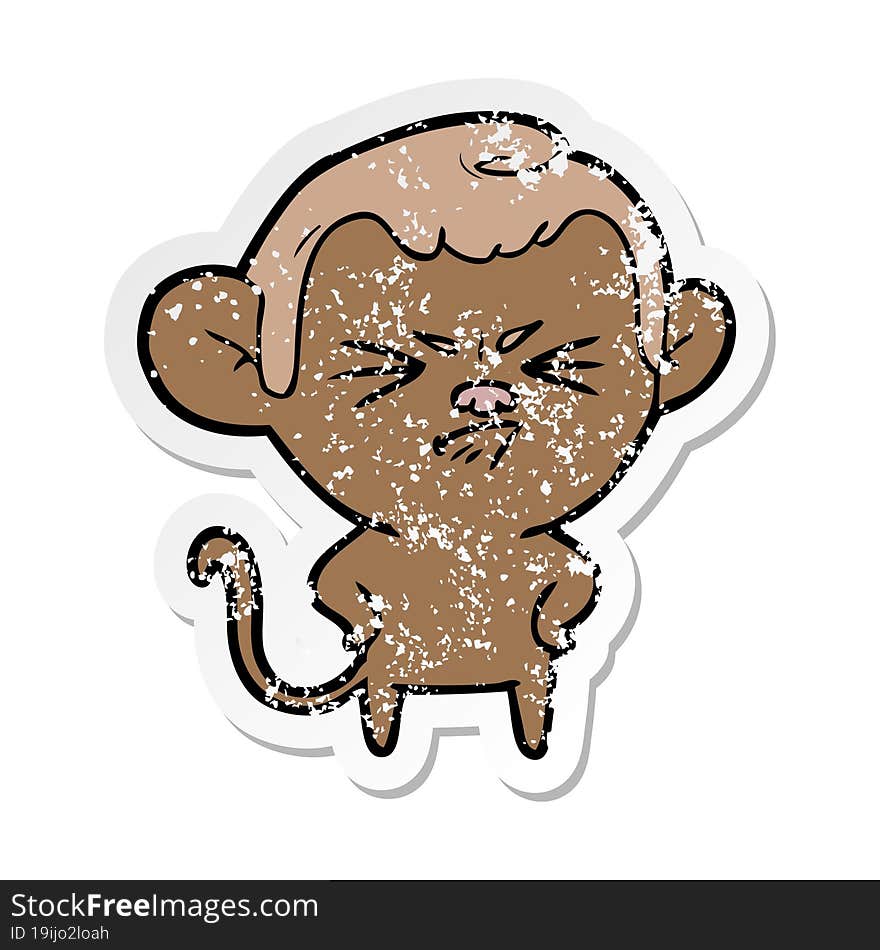 Distressed Sticker Of A Cartoon Annoyed Monkey