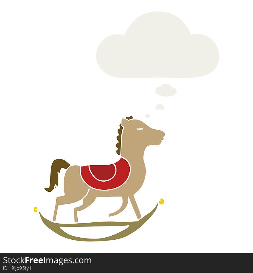 Cartoon Rocking Horse And Thought Bubble In Retro Style