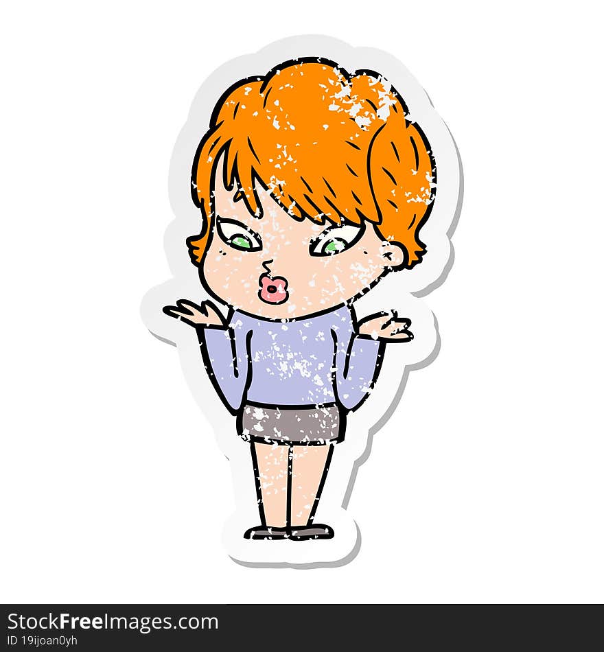 distressed sticker of a cartoon woman