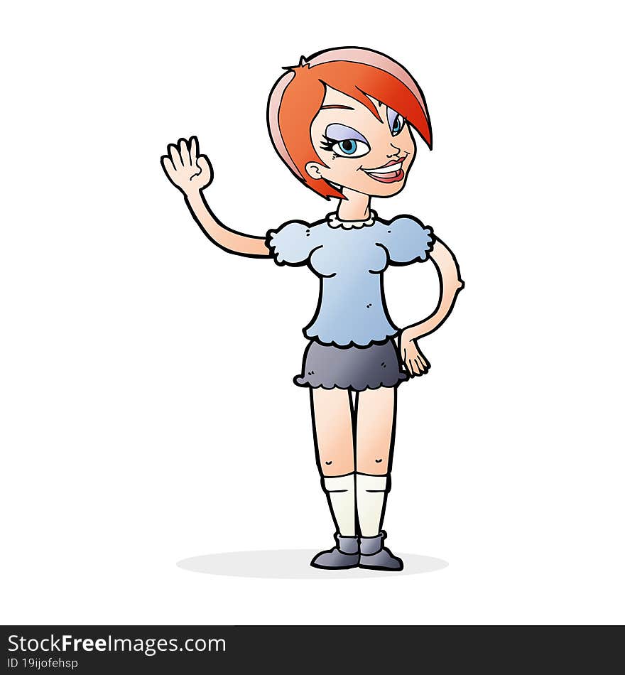 Cartoon Waving Woman