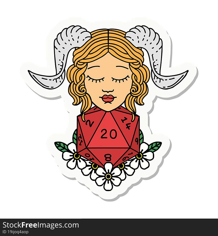 Tiefling With Natural 20 D20 Dice Roll Sticker