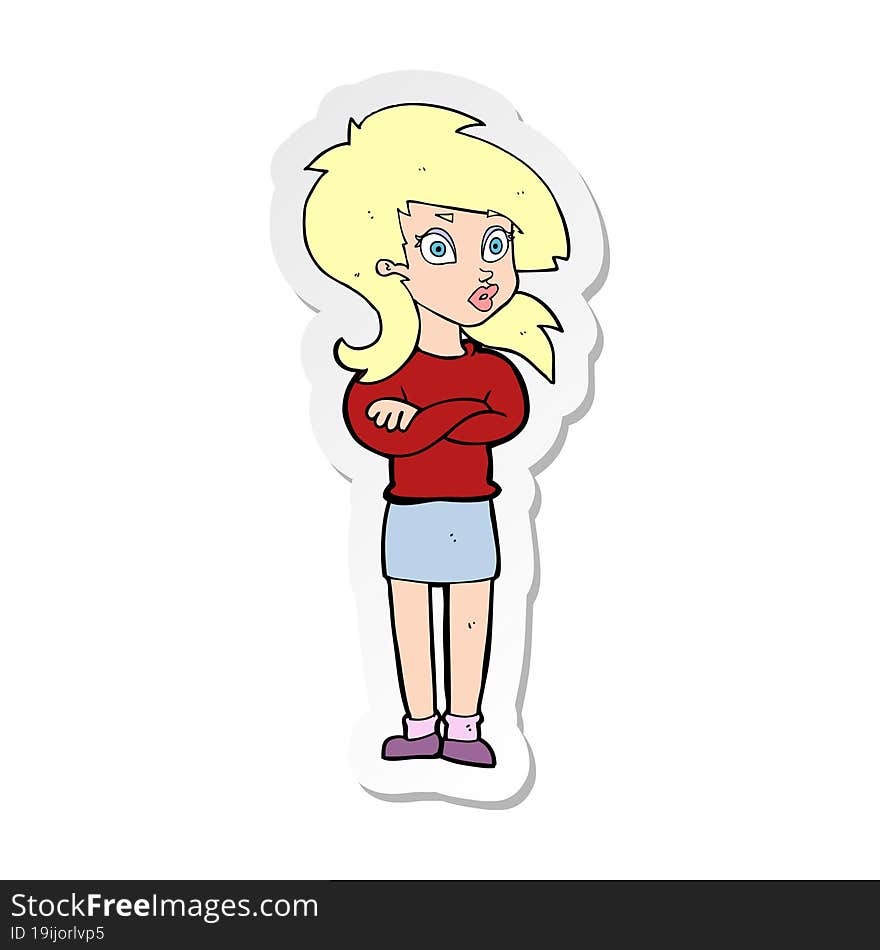 sticker of a cartoon woman with folded arms