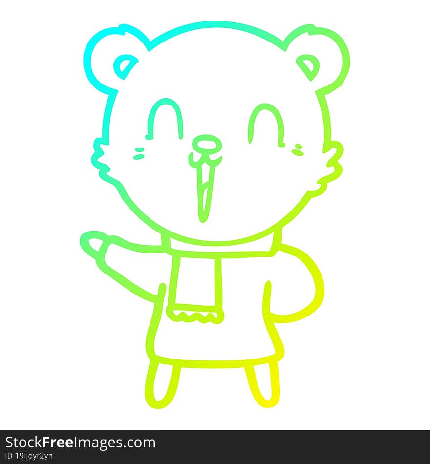 Cold Gradient Line Drawing Happy Cartoon Polar Bear