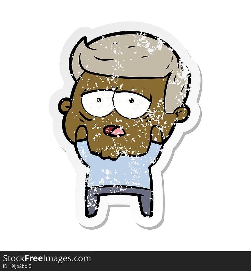 distressed sticker of a cartoon tired man