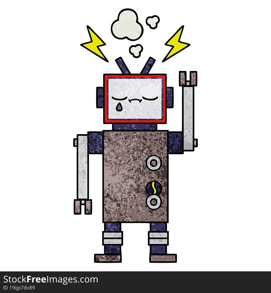 retro grunge texture cartoon robot