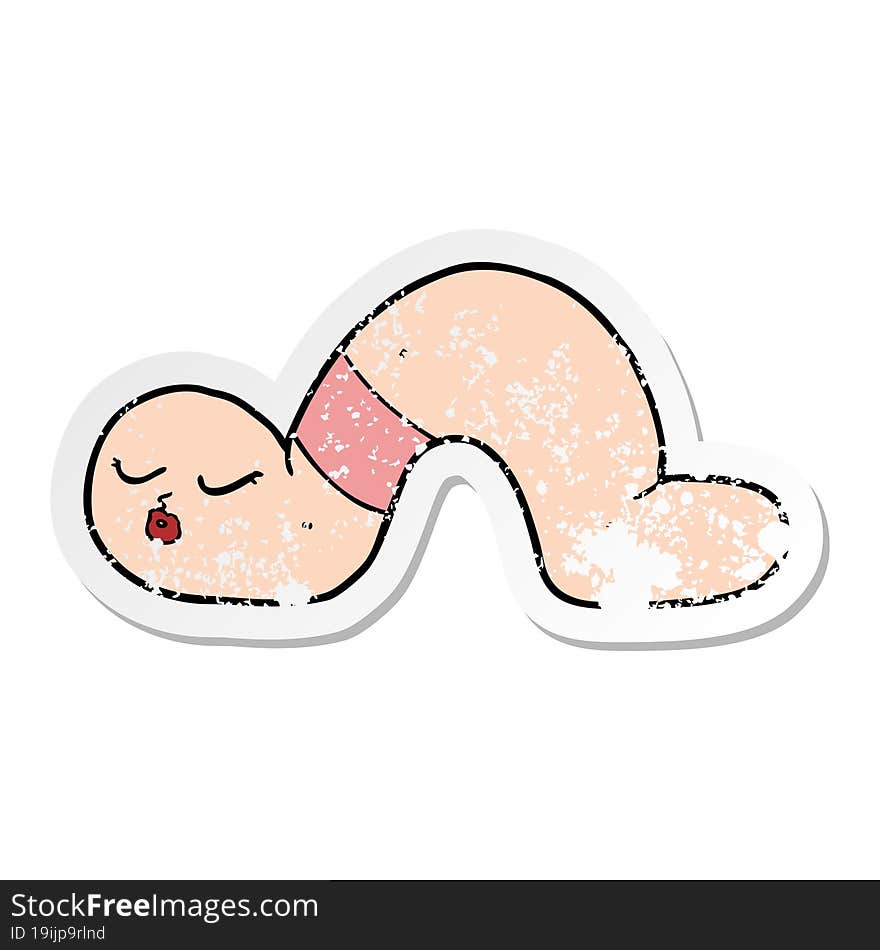 Distressed Sticker Of A Cartoon Worm