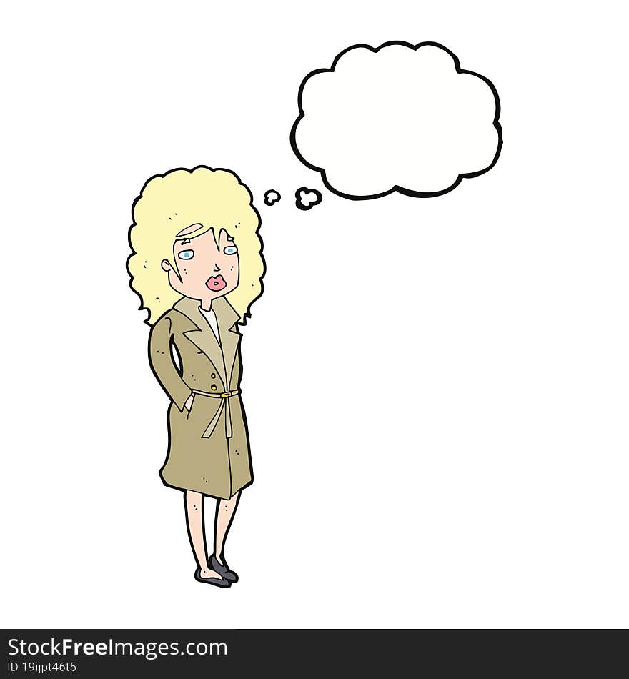 Cartoon Woman In Trench Coat With Thought Bubble