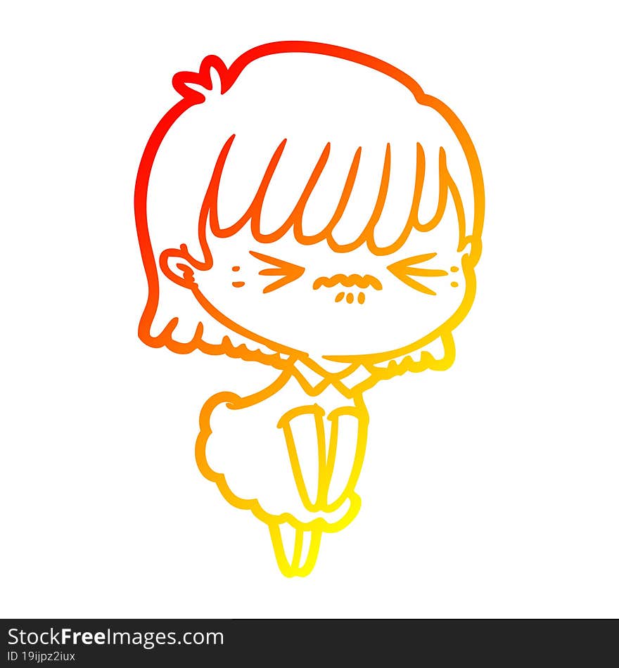 warm gradient line drawing annoyed cartoon girl