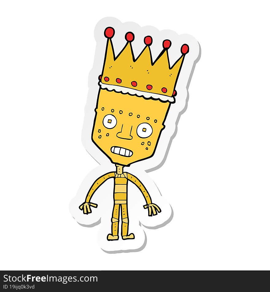 sticker of a cartoon robot with crown