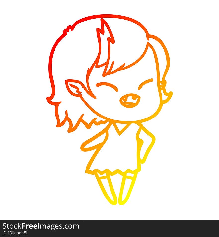 warm gradient line drawing cartoon laughing vampire girl