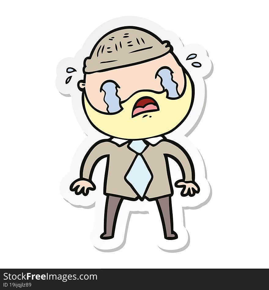 Sticker Of A Cartoon Bearded Man Crying