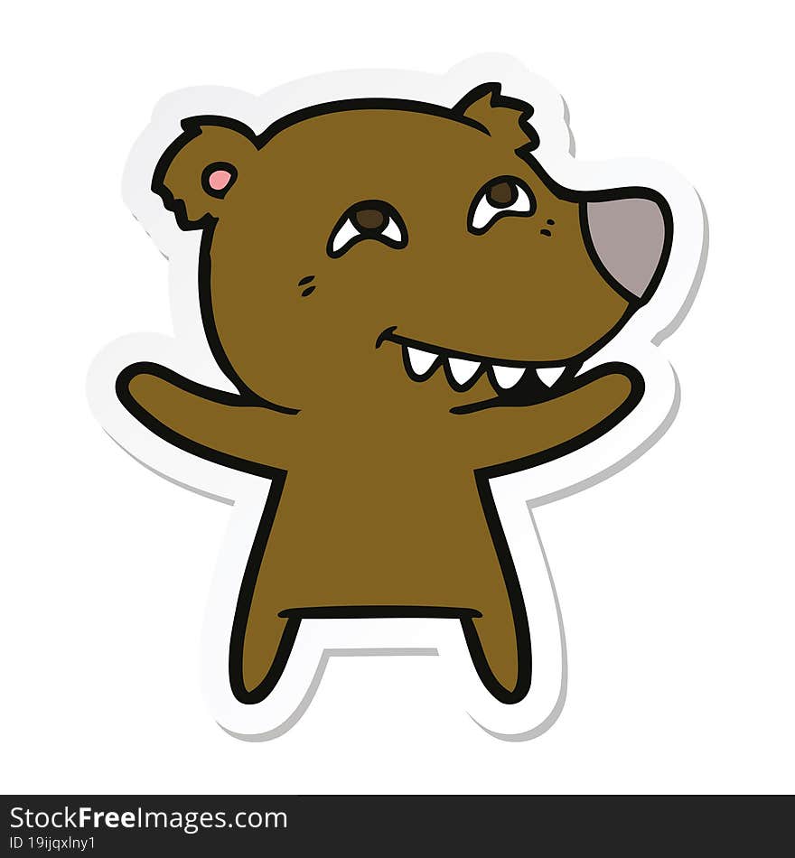 sticker of a cartoon bear showing teeth