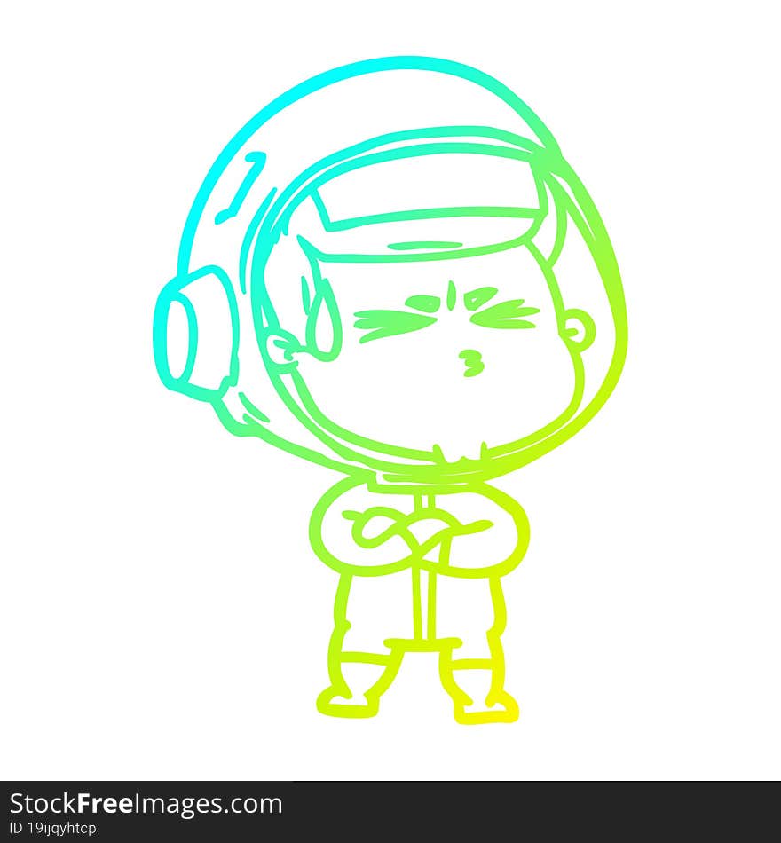 Cold Gradient Line Drawing Cartoon Stressed Astronaut