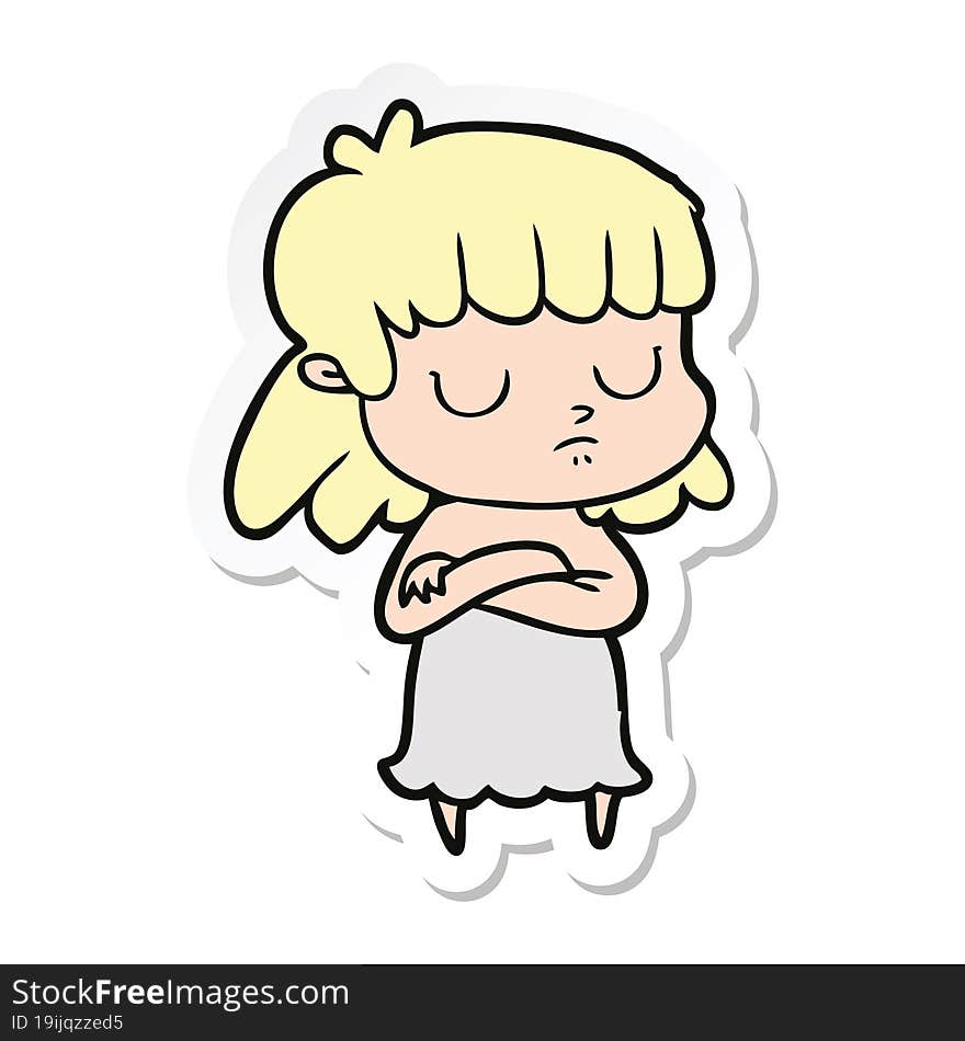 sticker of a cartoon indifferent woman