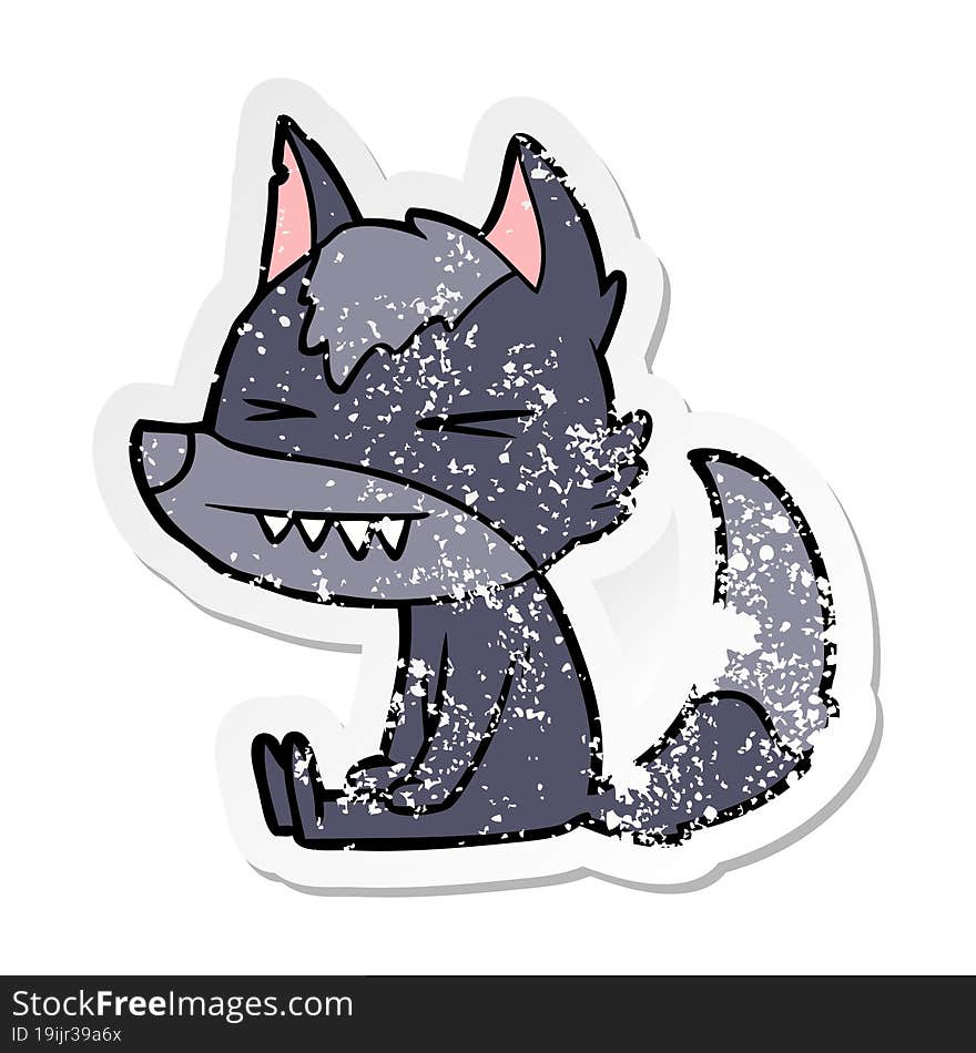 Distressed Sticker Of A Angry Wolf Cartoon