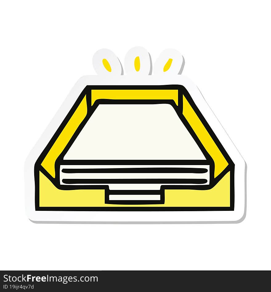 sticker of a cute cartoon paper stack in tray