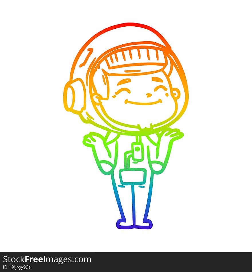 rainbow gradient line drawing of a happy cartoon astronaut