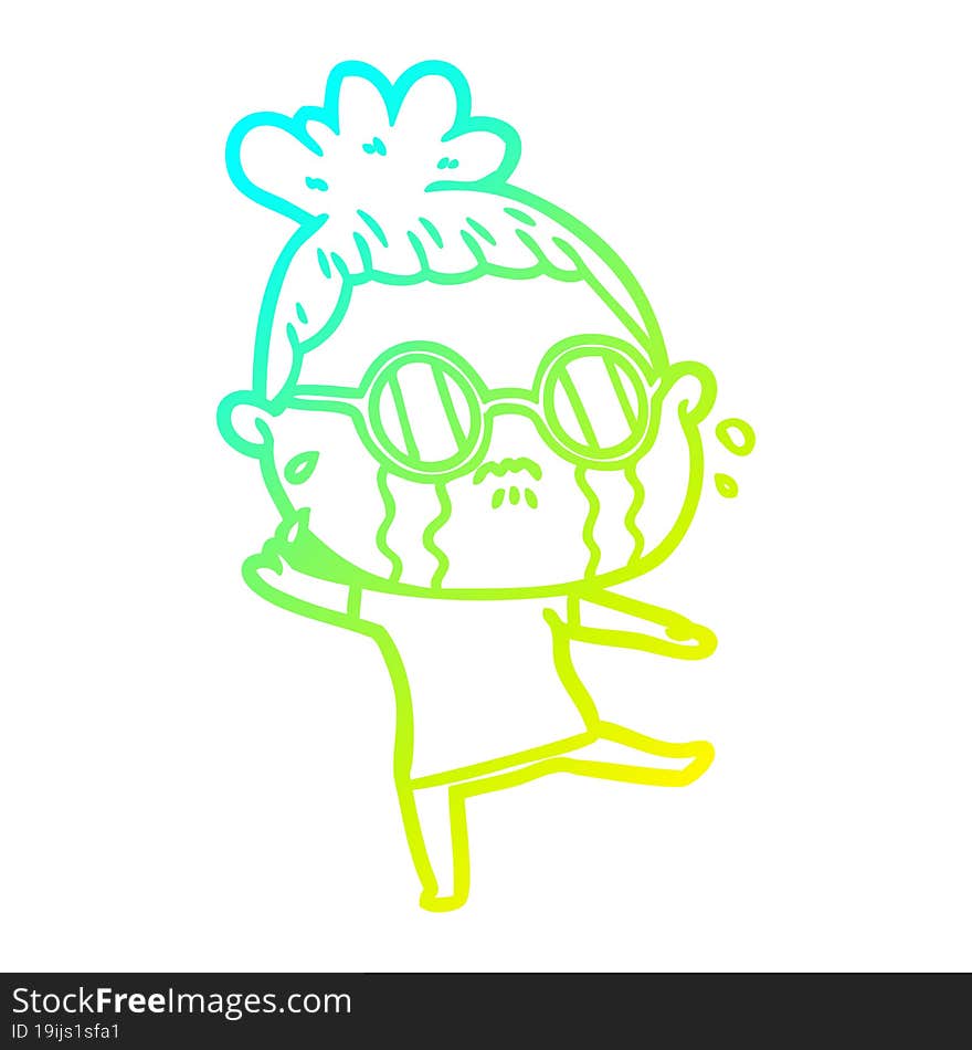 Cold Gradient Line Drawing Cartoon Crying Woman Wearing Spectacles