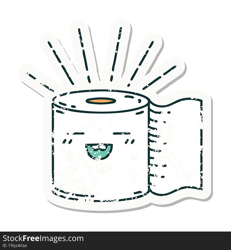 grunge sticker of tattoo style toilet paper character