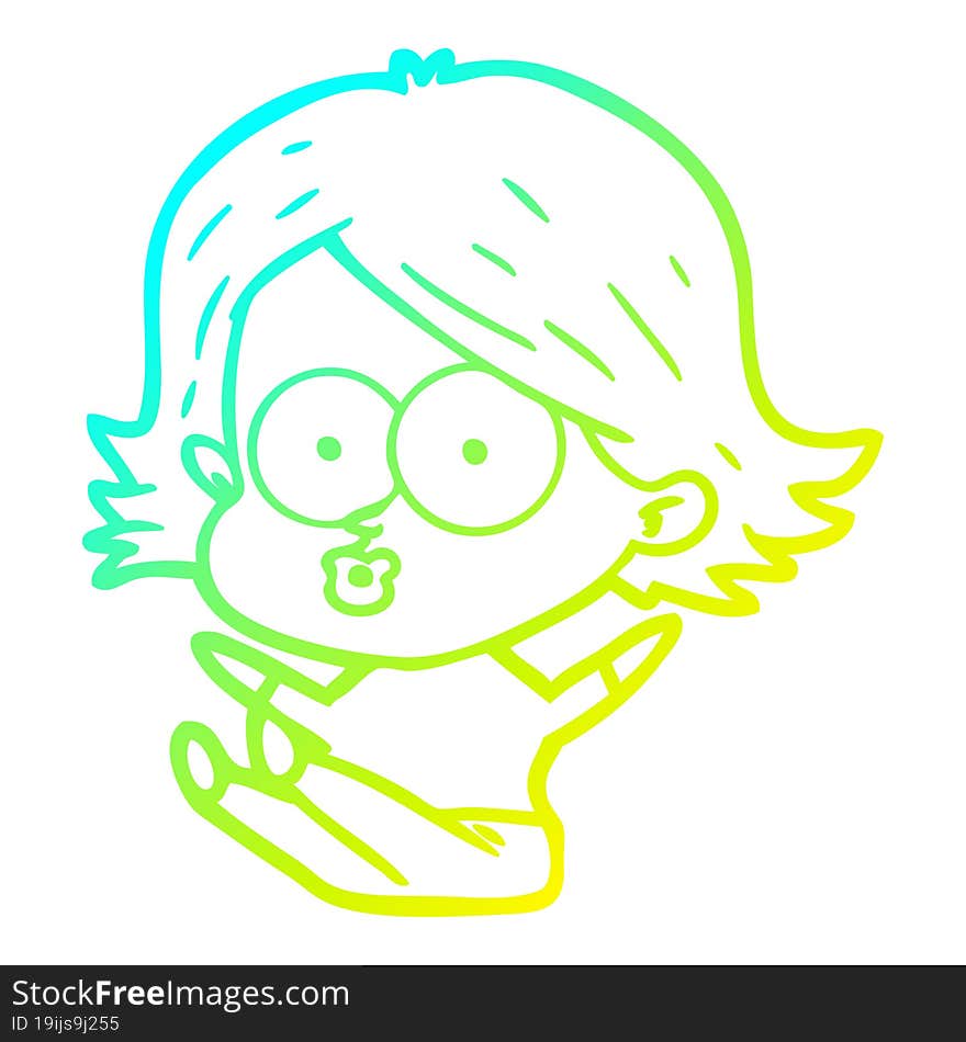 Cold Gradient Line Drawing Cartoon Girl Pouting