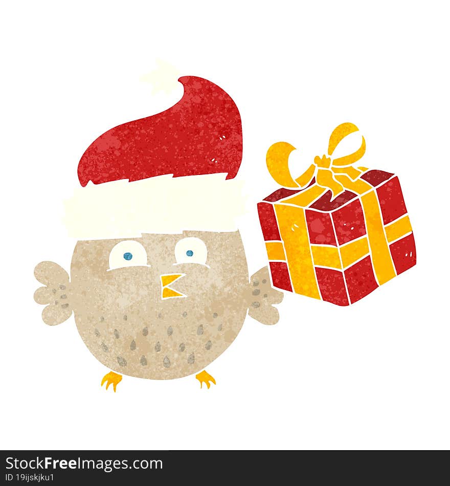 retro cartoon  christmas owl