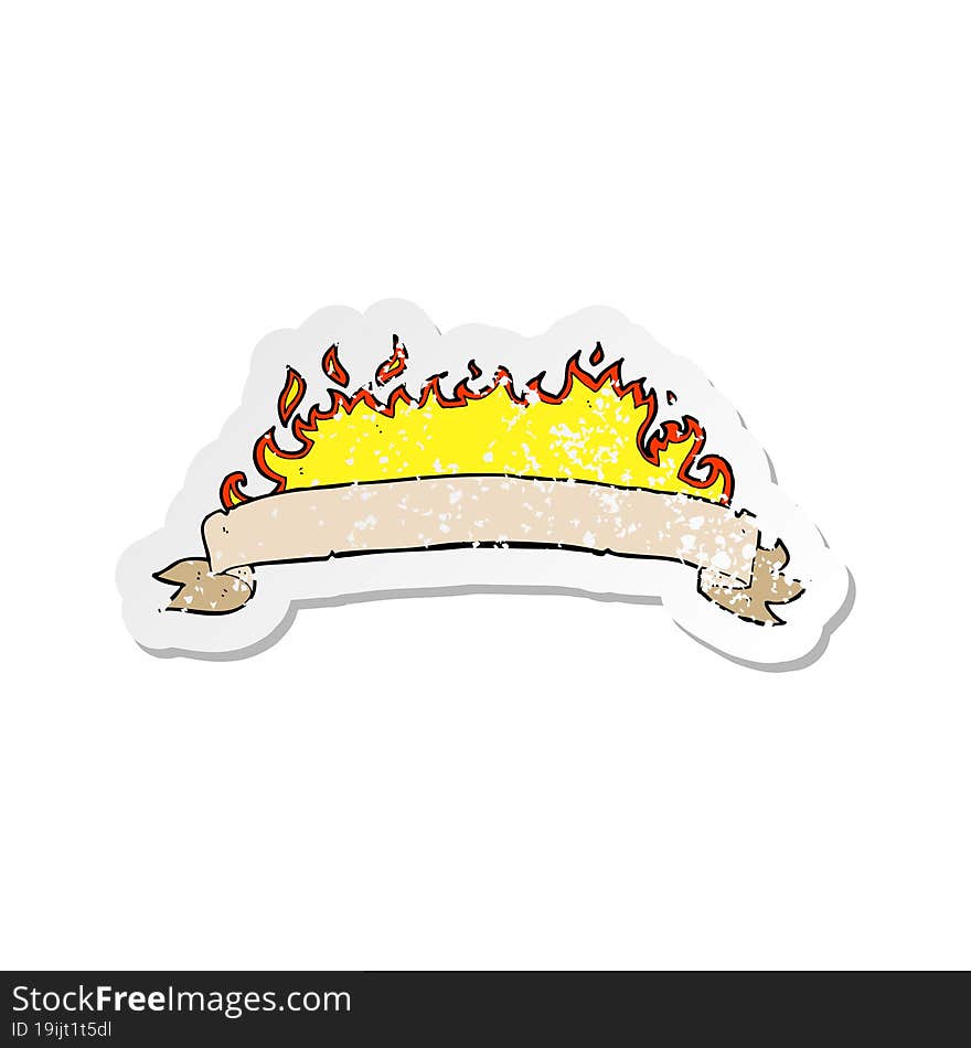 retro distressed sticker of a cartoon flaming banner