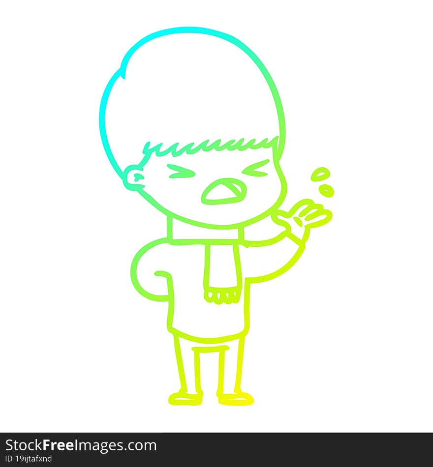 cold gradient line drawing cartoon stressed man