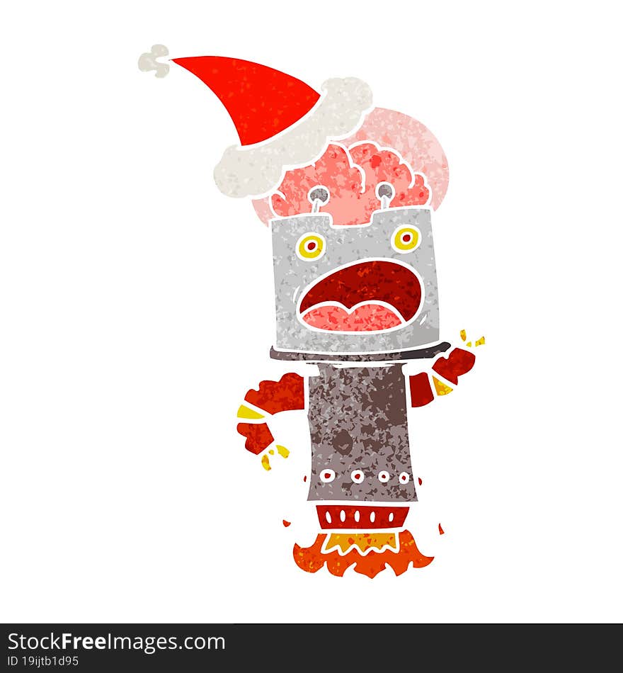 Retro Cartoon Of A Robot Wearing Santa Hat