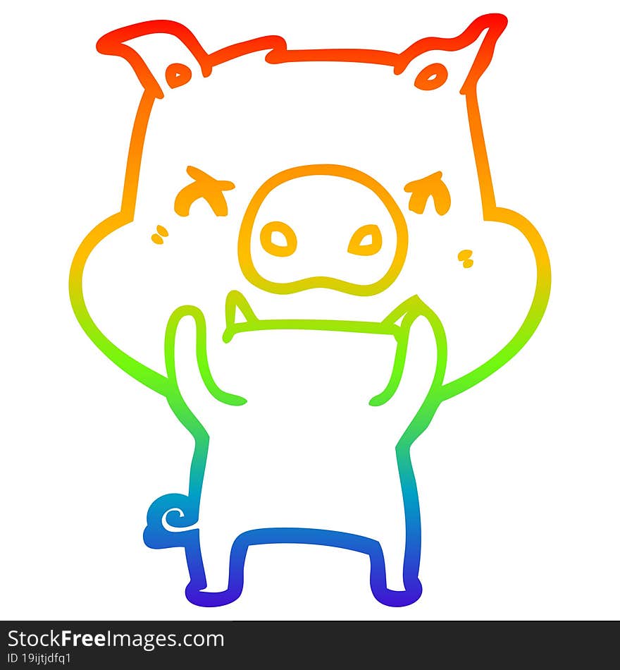 rainbow gradient line drawing of a angry cartoon pig