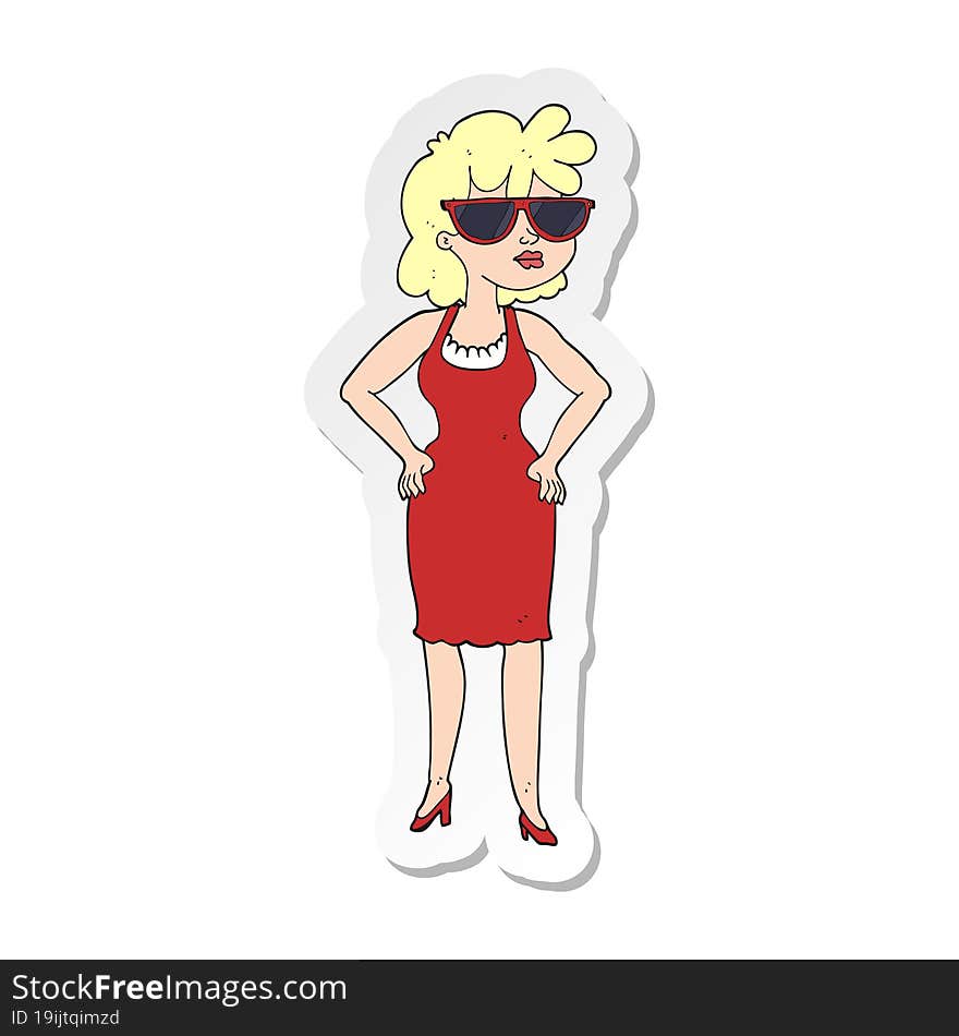 sticker of a cartoon woman wearing sunglasses