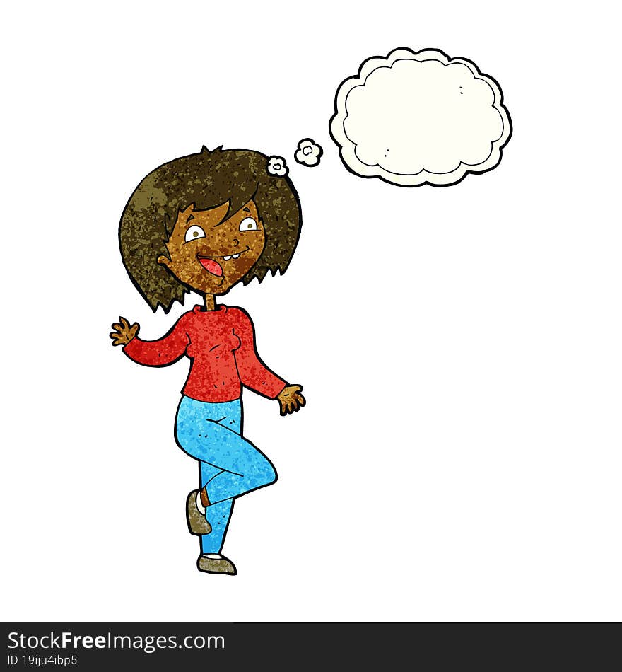 Cartoon Laughing Woman With Thought Bubble