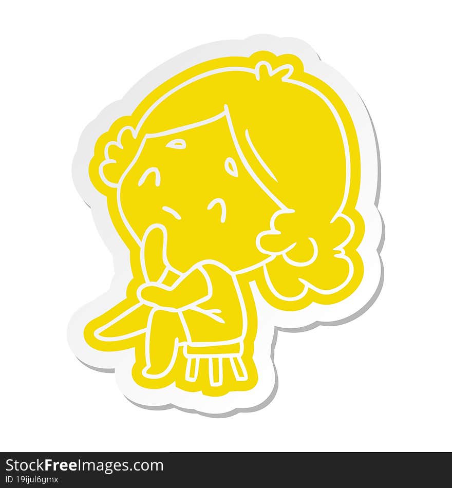 Cartoon Sticker Of A Cute Kawaii Lady