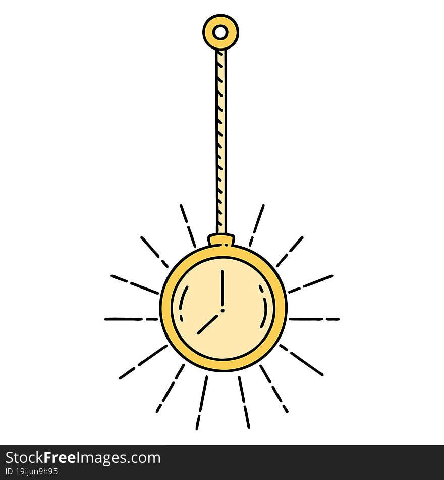 illustration of a traditional tattoo style gold pocket watch