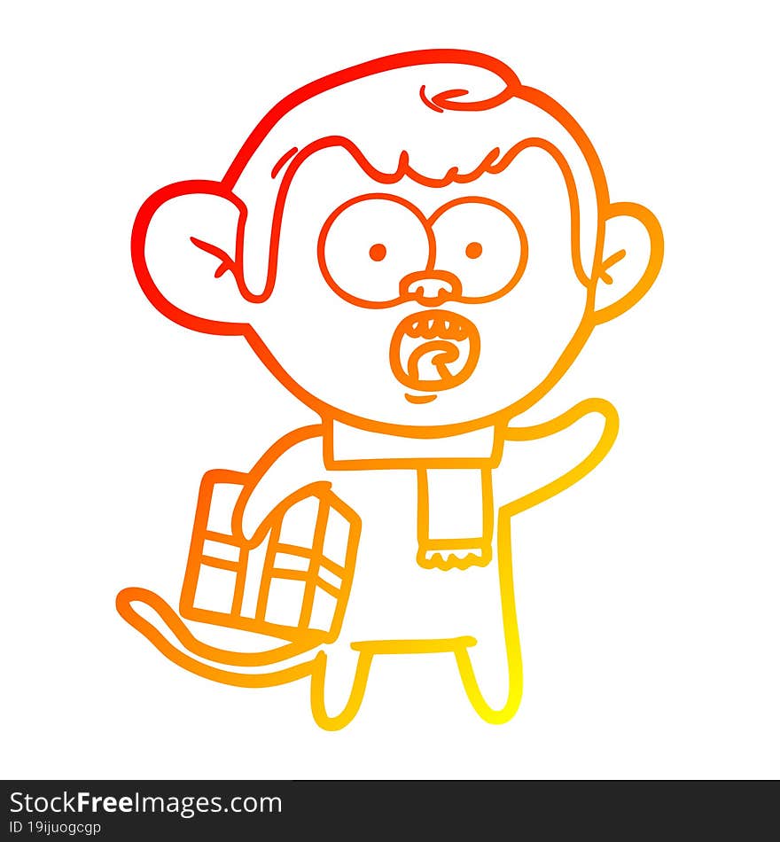 warm gradient line drawing cartoon shocked monkey