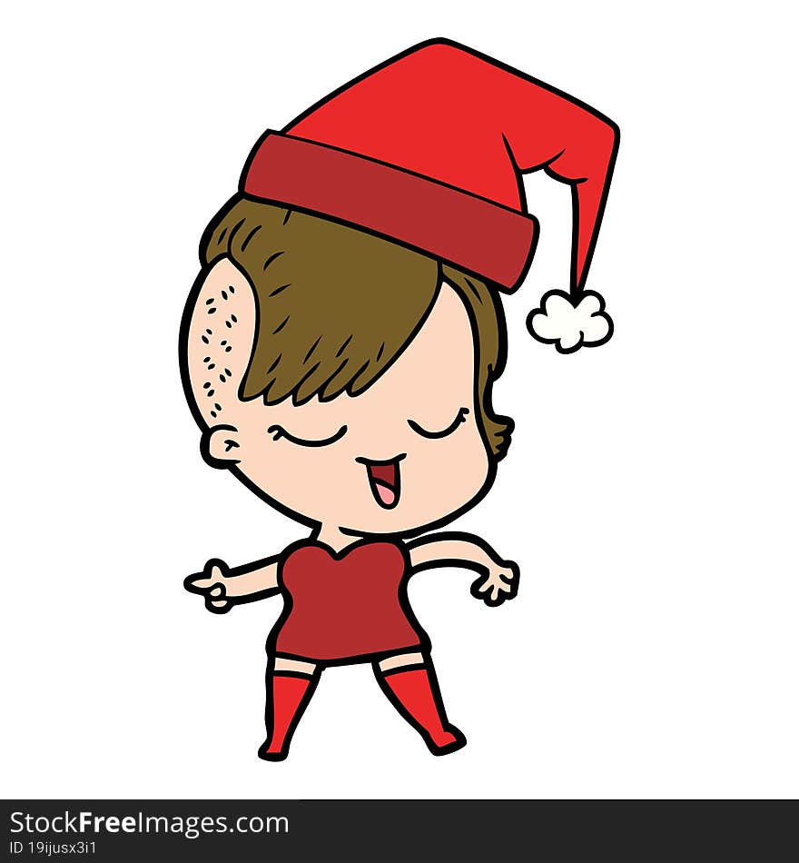 happy cartoon girl;wearing xmas hat. happy cartoon girl;wearing xmas hat